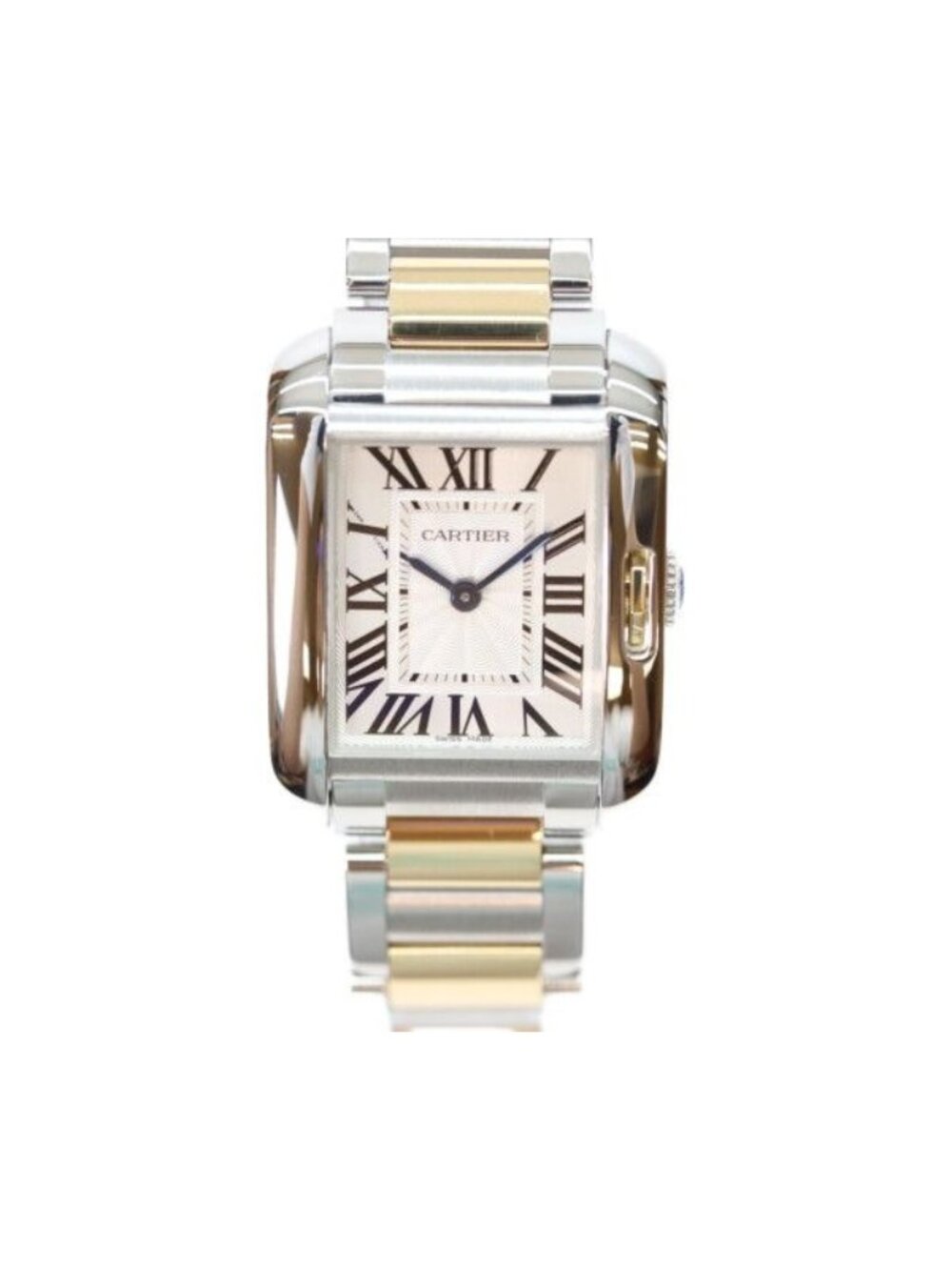 Cartier YG SS Tank Anglaise SM Silver Guilloche Dial Quartz